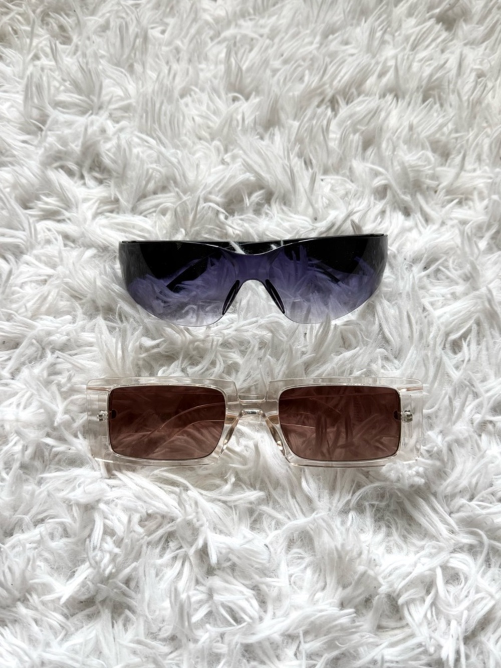 SHEIN Clear Frame Sunglasses with Brown & Purple Gradient Lenses